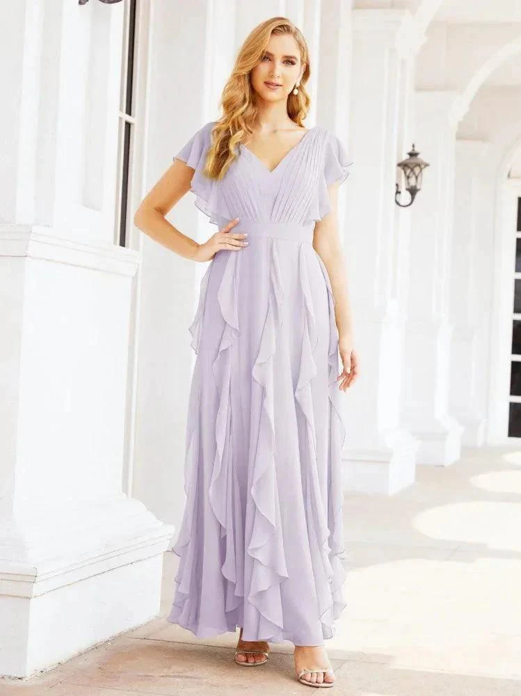 Ruffled Bridesmaid Dresses with Sleeves Long Formal Party Dress 28041 - Image 27