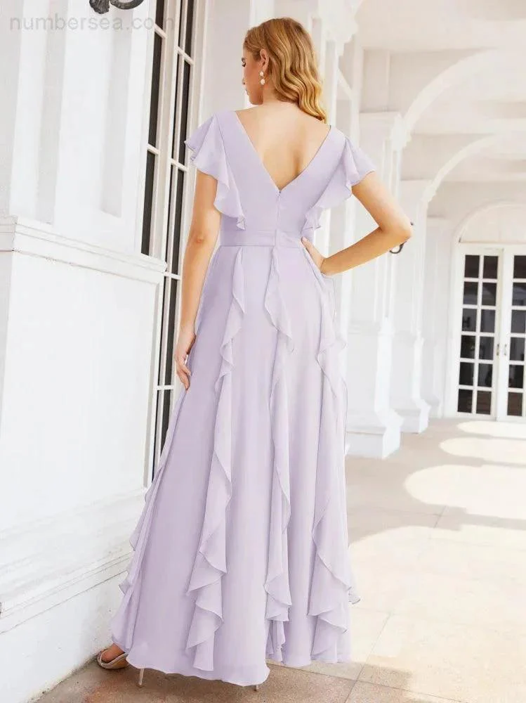 Ruffled Bridesmaid Dresses with Sleeves Long Formal Party Dress 28041 - Image 28