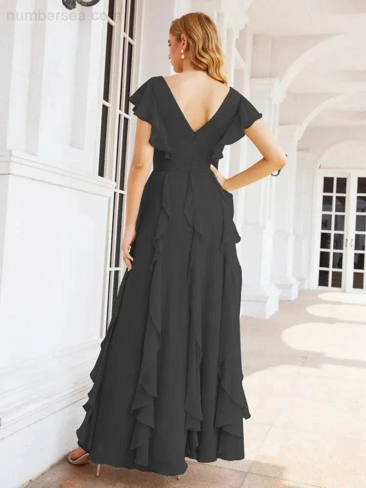 Ruffled Bridesmaid Dresses with Sleeves Long Formal Party Dress 28041 - Image 30