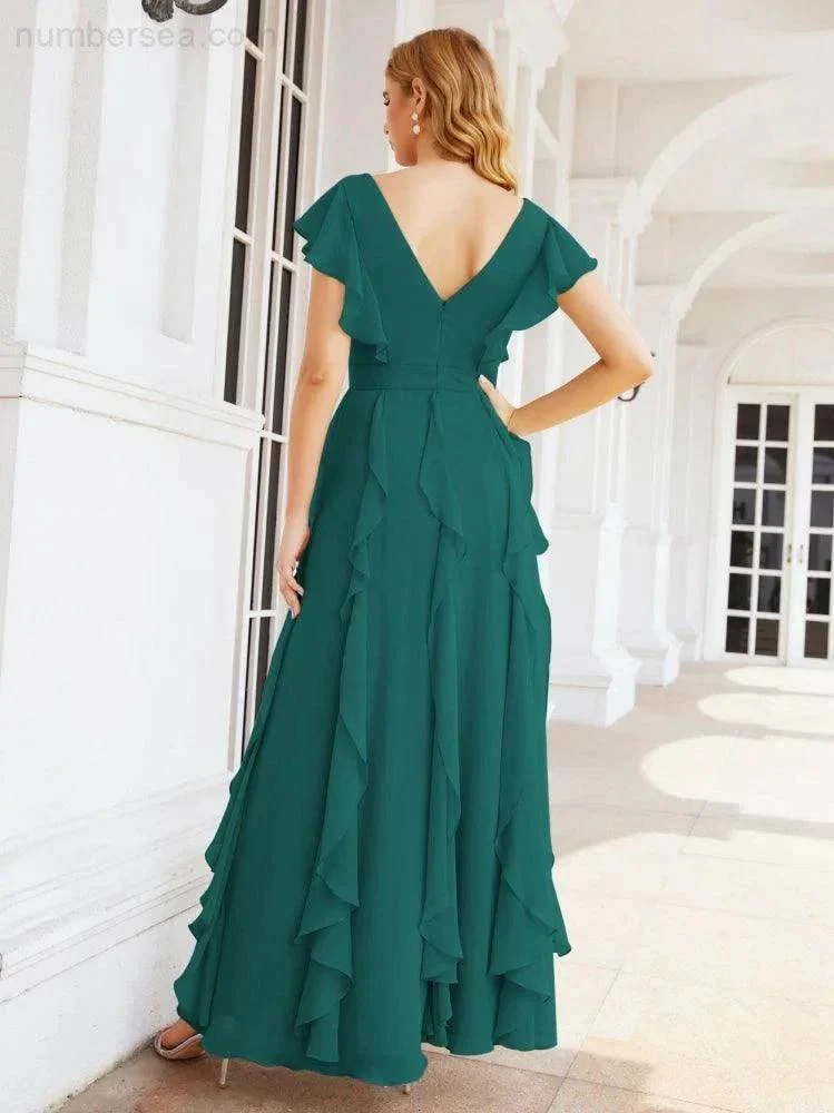 Ruffled Bridesmaid Dresses with Sleeves Long Formal Party Dress 28041 - Image 34