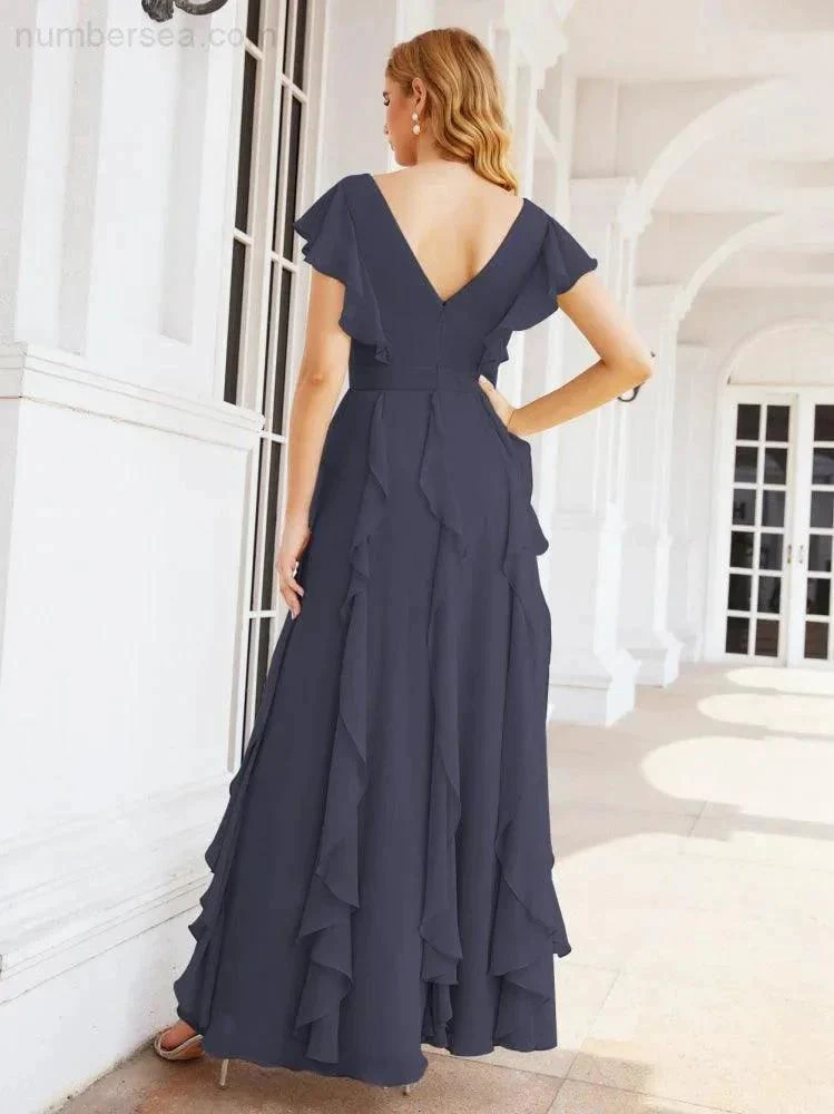 Ruffled Bridesmaid Dresses with Sleeves Long Formal Party Dress 28041 - Image 36