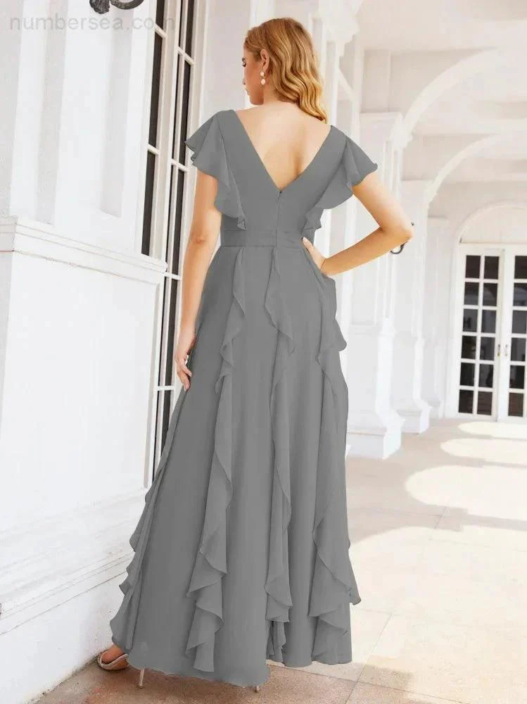 Ruffled Bridesmaid Dresses with Sleeves Long Formal Party Dress 28041 - Image 40