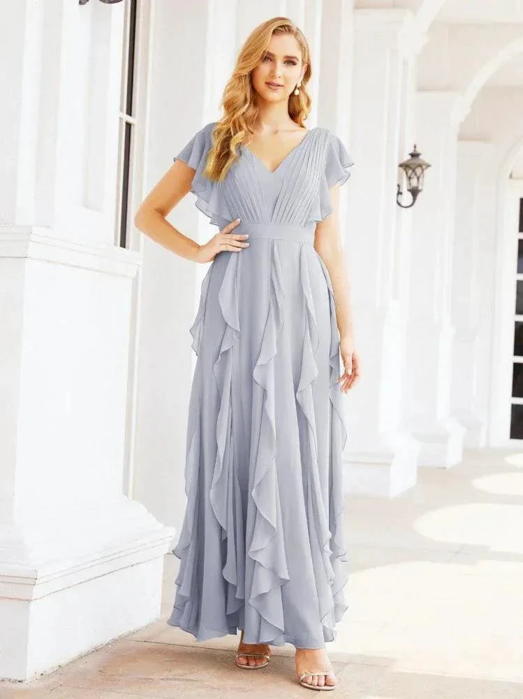 Ruffled Bridesmaid Dresses with Sleeves Long Formal Party Dress 28041 - Image 5