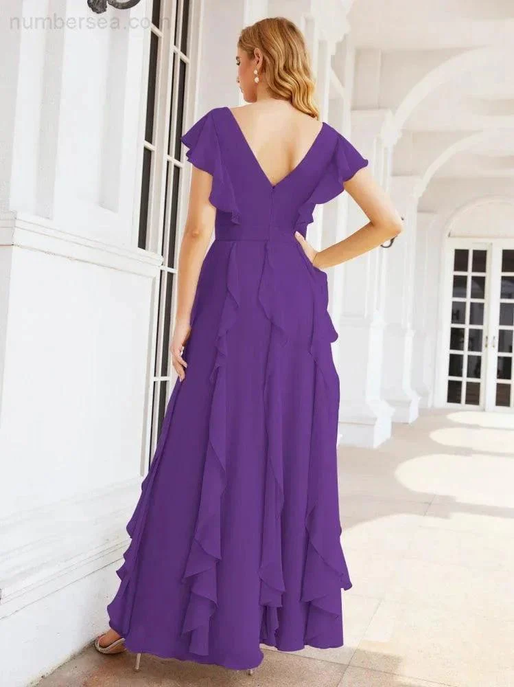 Ruffled Bridesmaid Dresses with Sleeves Long Formal Party Dress 28041 - Image 56
