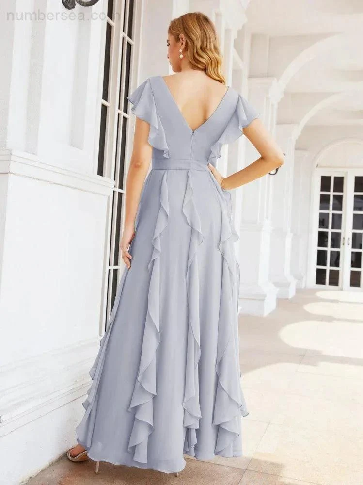 Ruffled Bridesmaid Dresses with Sleeves Long Formal Party Dress 28041 - Image 6