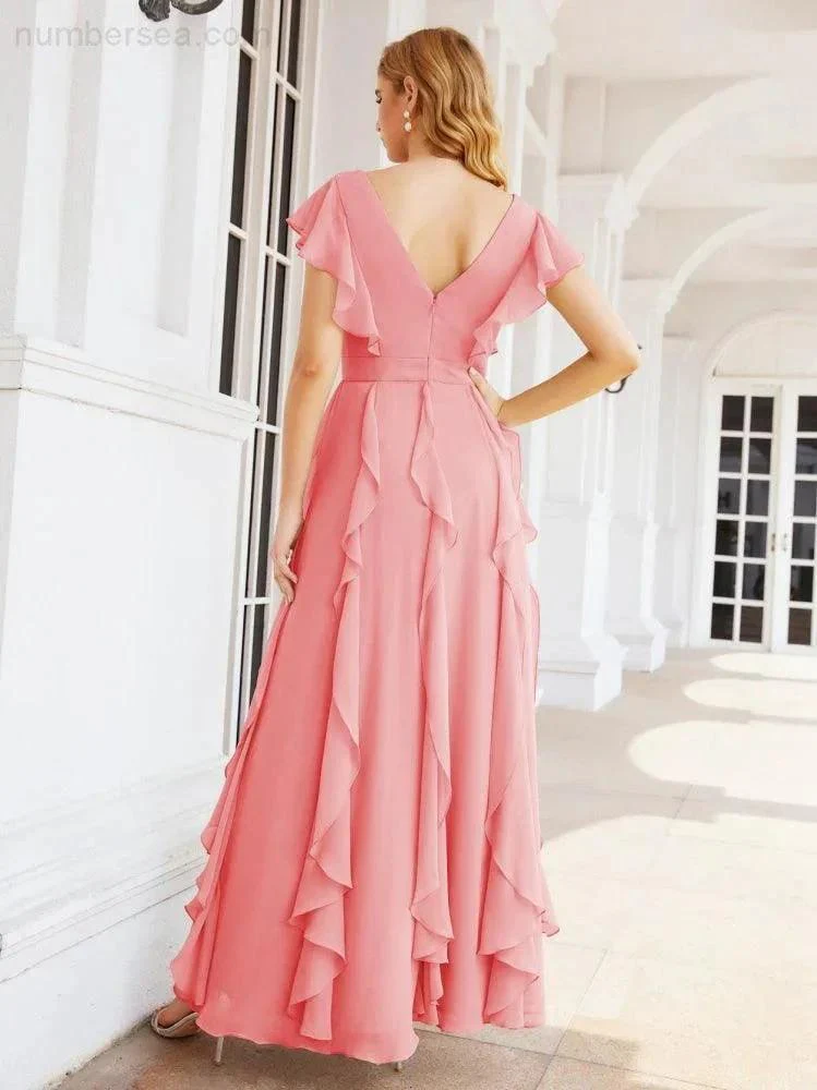 Ruffled Bridesmaid Dresses with Sleeves Long Formal Party Dress 28041 - Image 60