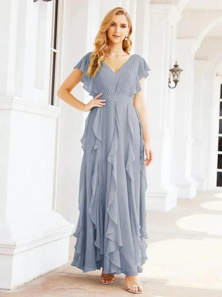 Ruffled Bridesmaid Dresses with Sleeves Long Formal Party Dress 28041 - Image 7
