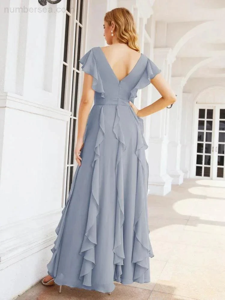 Ruffled Bridesmaid Dresses with Sleeves Long Formal Party Dress 28041 - Image 8