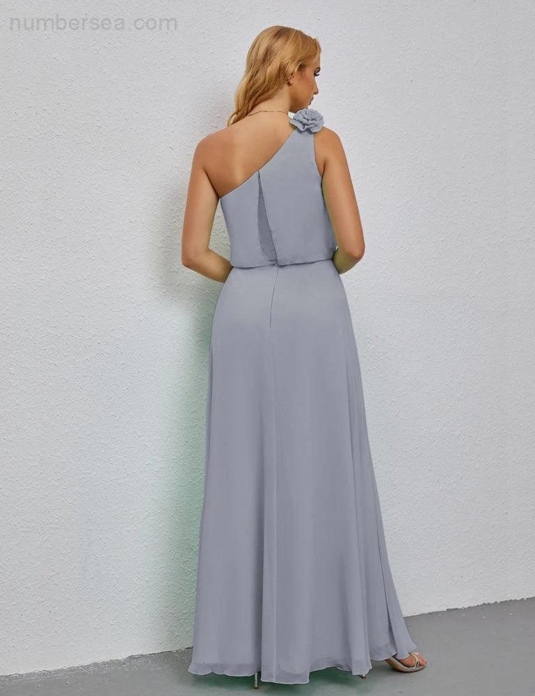 Ruffled One Shoulder Sleeveless Long Bridesmaid Dresses A-line Formal Evening Gown Side Split 28080 - Image 10