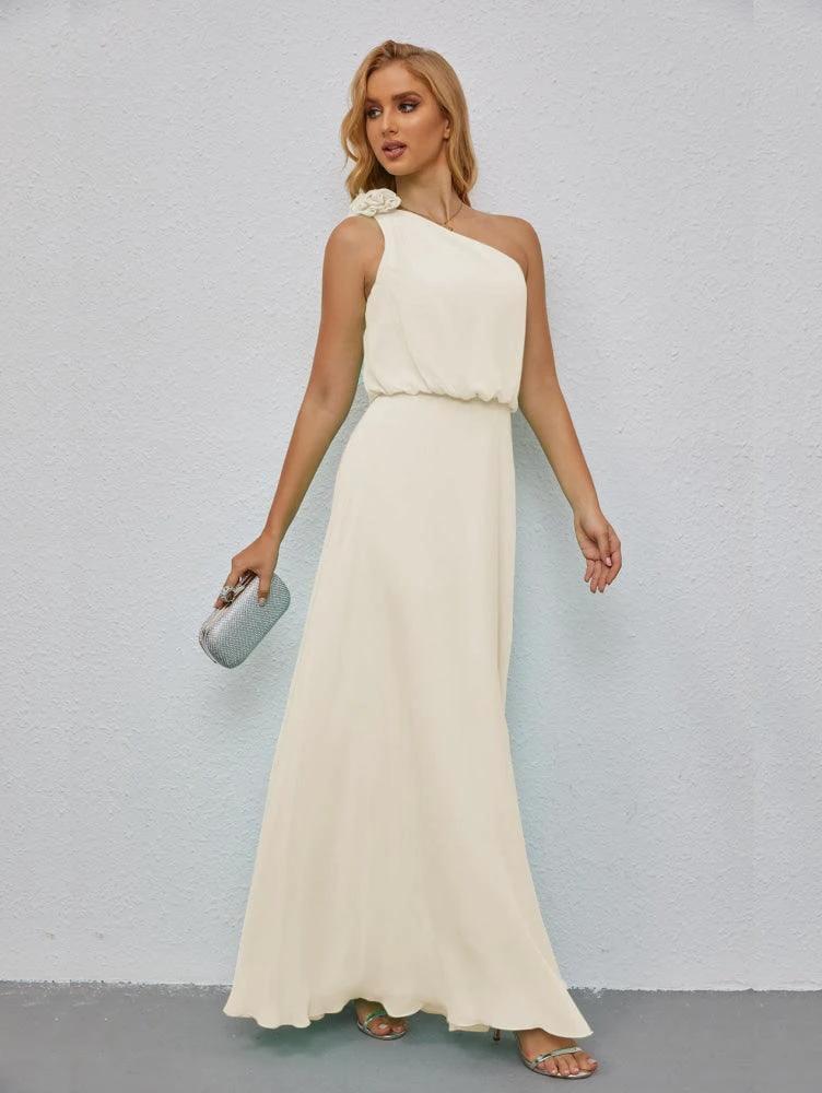 Ruffled One Shoulder Sleeveless Long Bridesmaid Dresses A-line Formal Evening Gown Side Split 28080 - Image 101