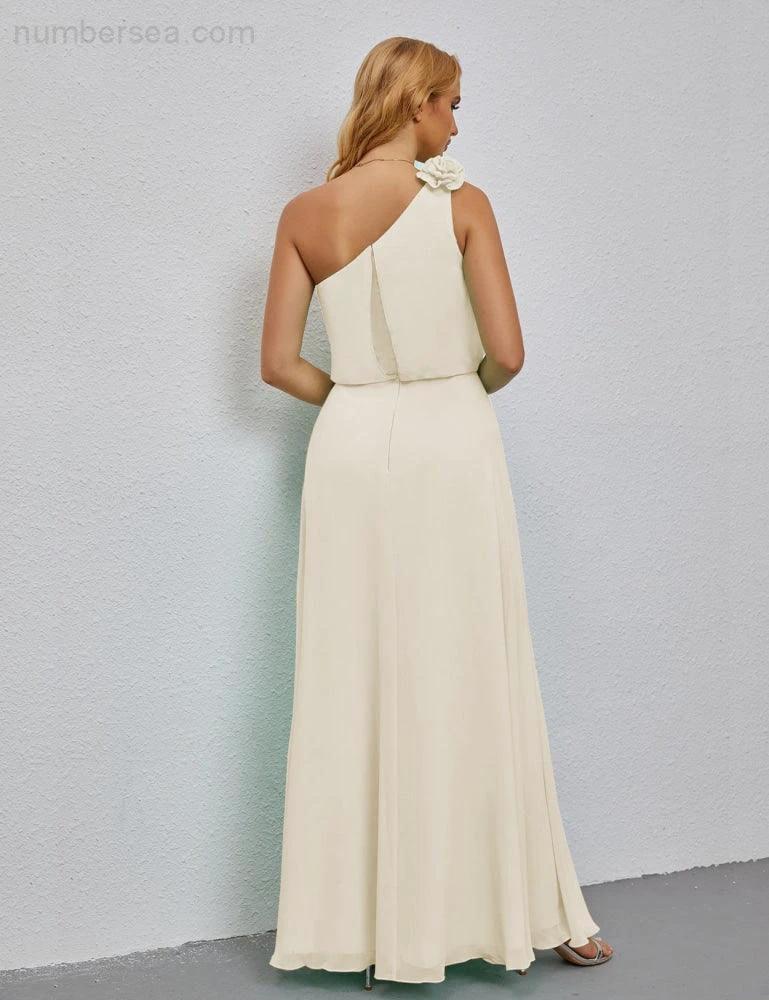 Ruffled One Shoulder Sleeveless Long Bridesmaid Dresses A-line Formal Evening Gown Side Split 28080 - Image 102
