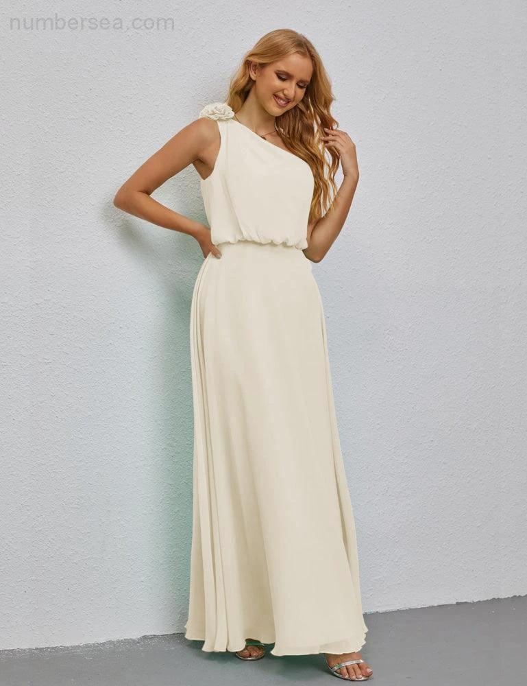 Ruffled One Shoulder Sleeveless Long Bridesmaid Dresses A-line Formal Evening Gown Side Split 28080 - Image 103
