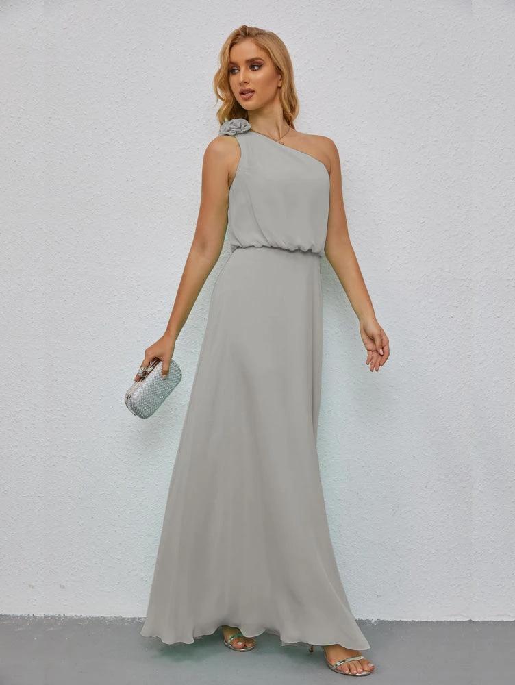 Ruffled One Shoulder Sleeveless Long Bridesmaid Dresses A-line Formal Evening Gown Side Split 28080 - Image 105