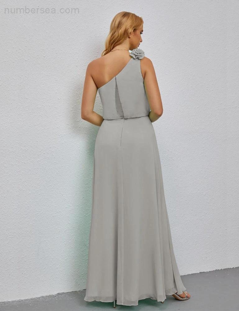 Ruffled One Shoulder Sleeveless Long Bridesmaid Dresses A-line Formal Evening Gown Side Split 28080 - Image 106