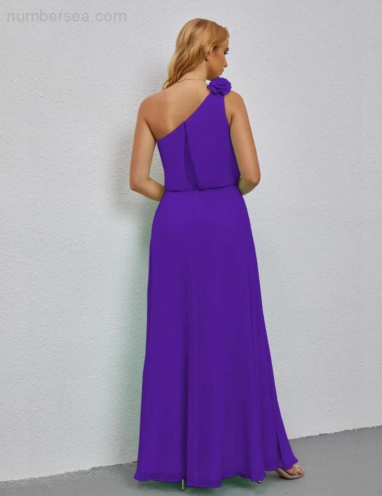 Ruffled One Shoulder Sleeveless Long Bridesmaid Dresses A-line Formal Evening Gown Side Split 28080 - Image 110