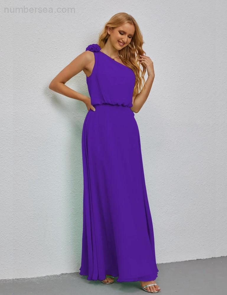Ruffled One Shoulder Sleeveless Long Bridesmaid Dresses A-line Formal Evening Gown Side Split 28080 - Image 111