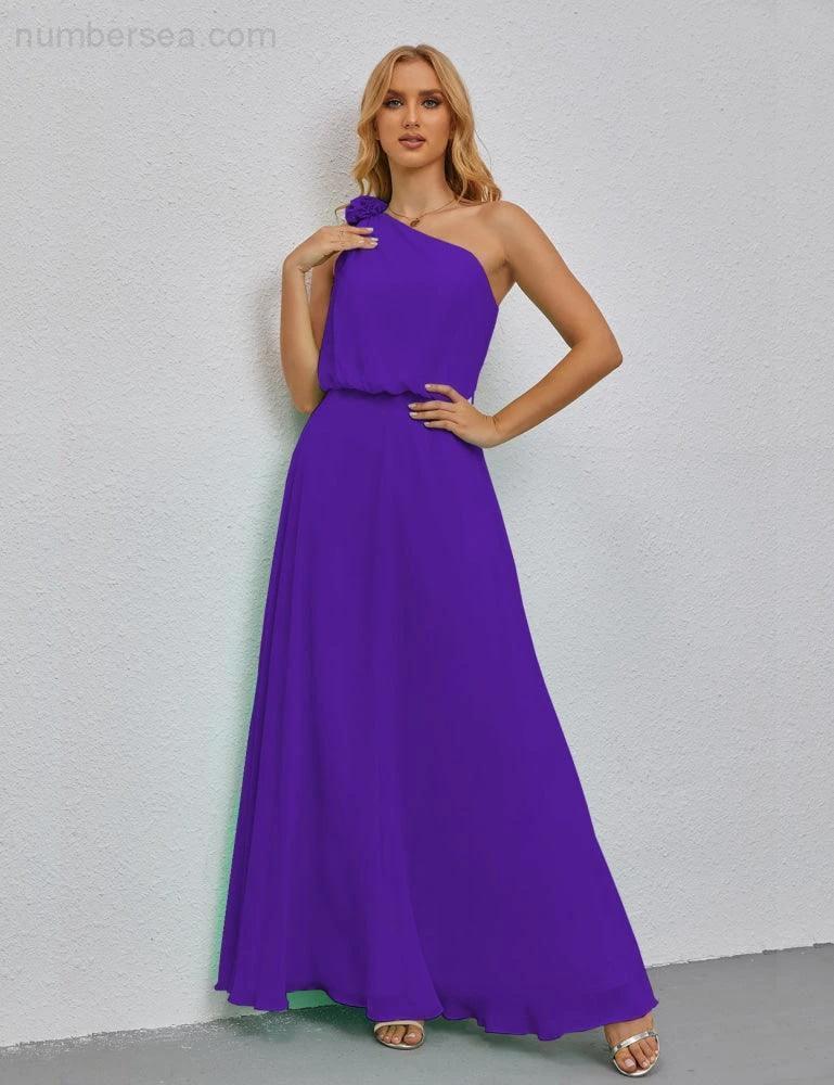 Ruffled One Shoulder Sleeveless Long Bridesmaid Dresses A-line Formal Evening Gown Side Split 28080 - Image 112