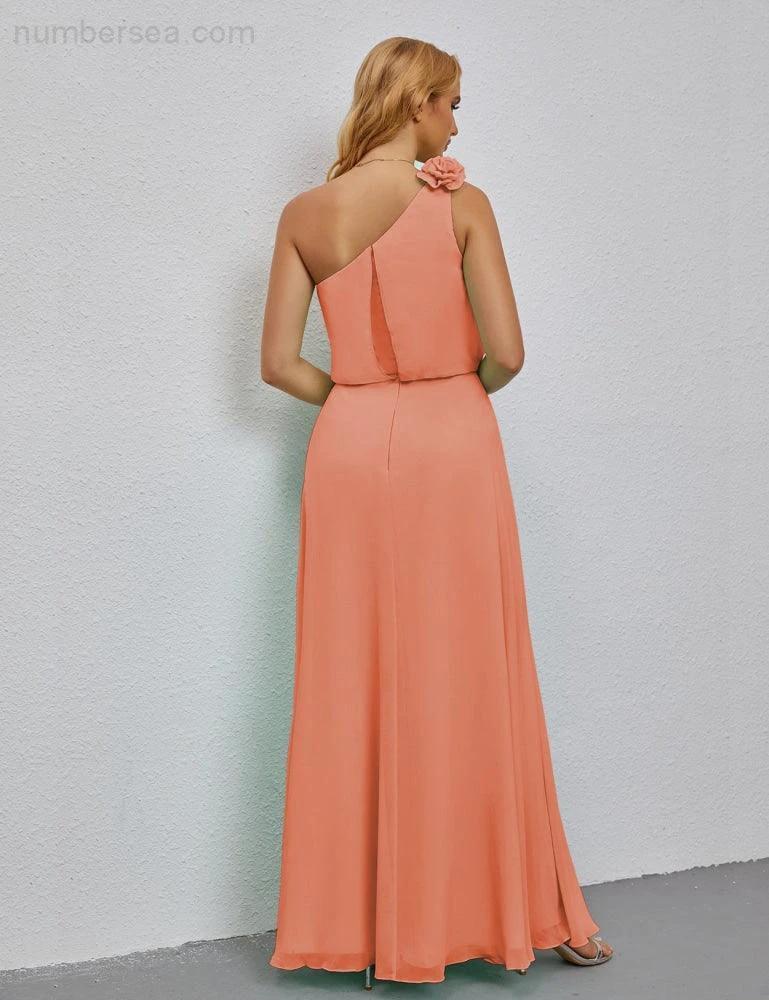 Ruffled One Shoulder Sleeveless Long Bridesmaid Dresses A-line Formal Evening Gown Side Split 28080 - Image 114