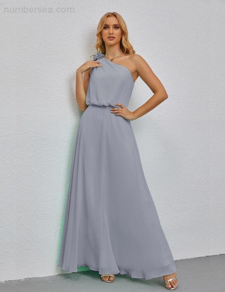 Ruffled One Shoulder Sleeveless Long Bridesmaid Dresses A-line Formal Evening Gown Side Split 28080 - Image 12