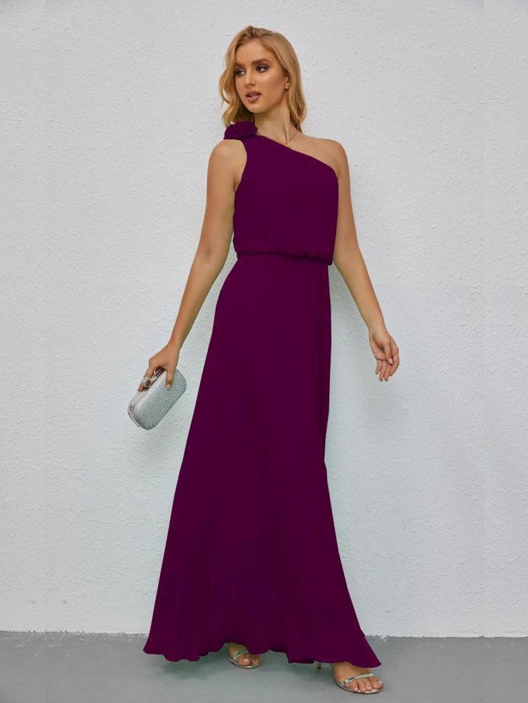 Ruffled One Shoulder Sleeveless Long Bridesmaid Dresses A-line Formal Evening Gown Side Split 28080 - Image 121