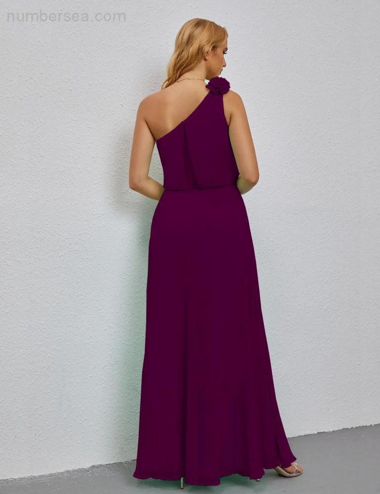 Ruffled One Shoulder Sleeveless Long Bridesmaid Dresses A-line Formal Evening Gown Side Split 28080 - Image 122