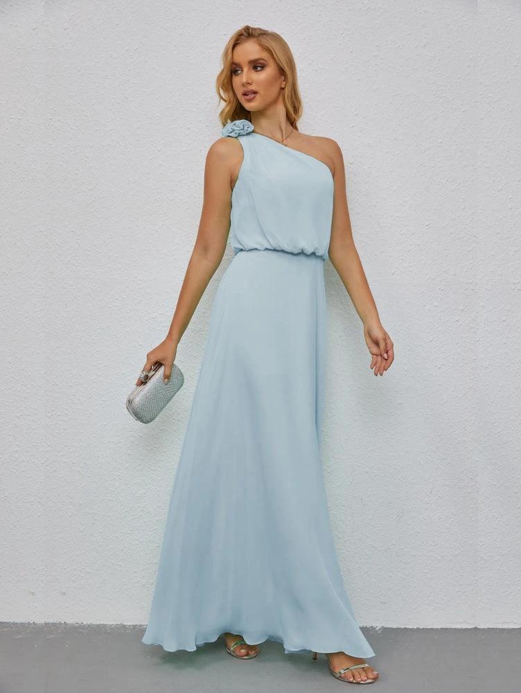 Ruffled One Shoulder Sleeveless Long Bridesmaid Dresses A-line Formal Evening Gown Side Split 28080 - Image 13