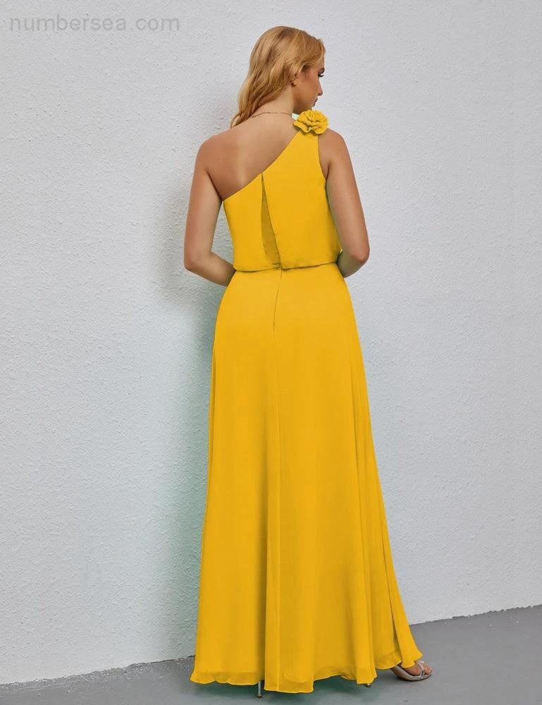 Ruffled One Shoulder Sleeveless Long Bridesmaid Dresses A-line Formal Evening Gown Side Split 28080 - Image 130