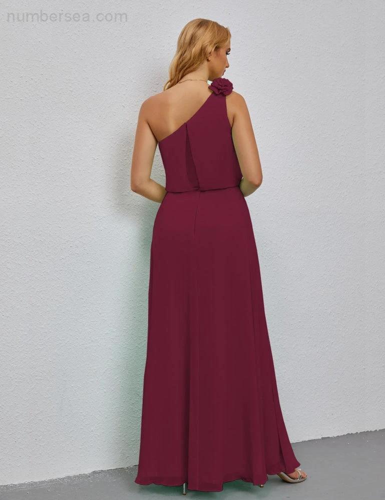 Ruffled One Shoulder Sleeveless Long Bridesmaid Dresses A-line Formal Evening Gown Side Split 28080 - Image 134