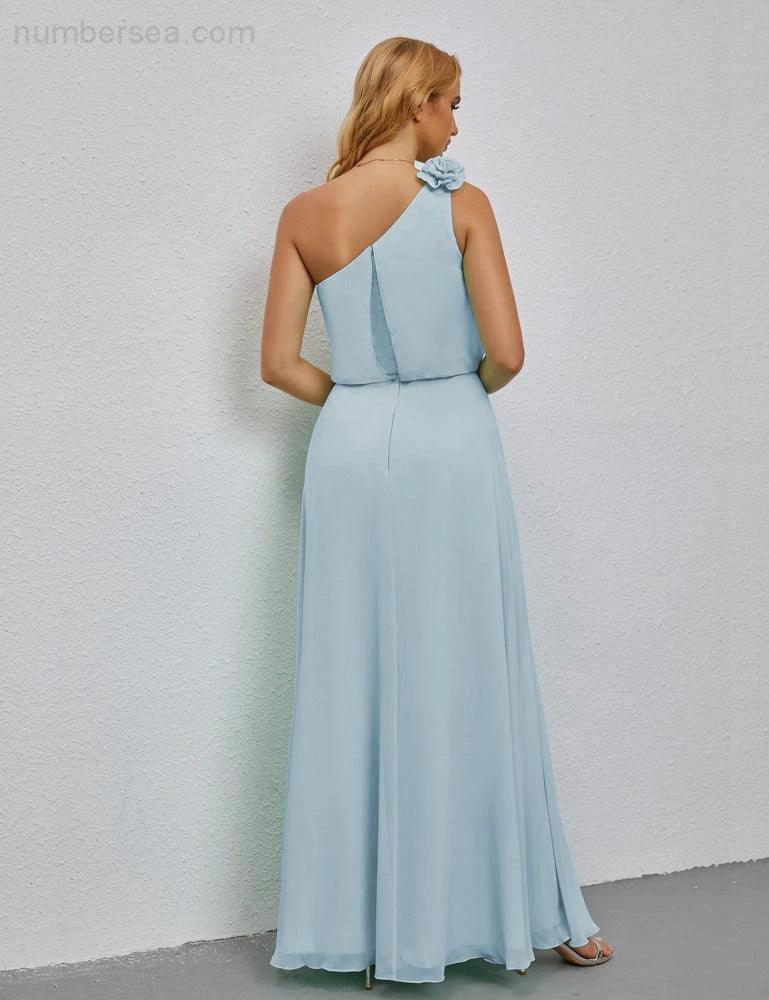 Ruffled One Shoulder Sleeveless Long Bridesmaid Dresses A-line Formal Evening Gown Side Split 28080 - Image 14