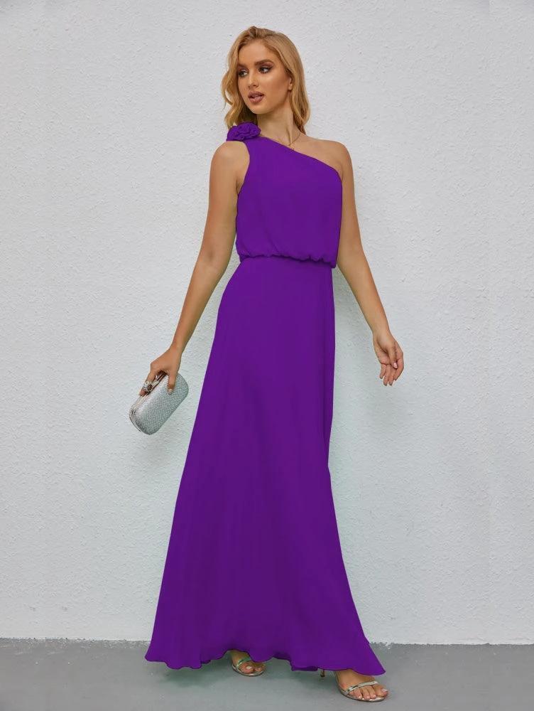 Ruffled One Shoulder Sleeveless Long Bridesmaid Dresses A-line Formal Evening Gown Side Split 28080 - Image 141