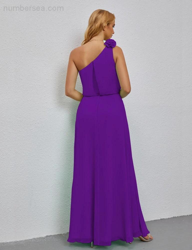 Ruffled One Shoulder Sleeveless Long Bridesmaid Dresses A-line Formal Evening Gown Side Split 28080 - Image 142
