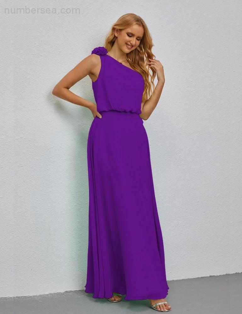 Ruffled One Shoulder Sleeveless Long Bridesmaid Dresses A-line Formal Evening Gown Side Split 28080 - Image 143