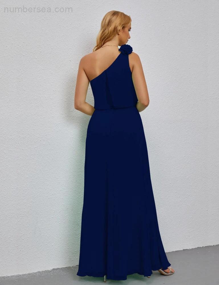 Ruffled One Shoulder Sleeveless Long Bridesmaid Dresses A-line Formal Evening Gown Side Split 28080 - Image 146