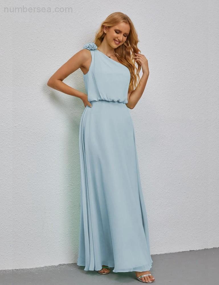 Ruffled One Shoulder Sleeveless Long Bridesmaid Dresses A-line Formal Evening Gown Side Split 28080 - Image 15