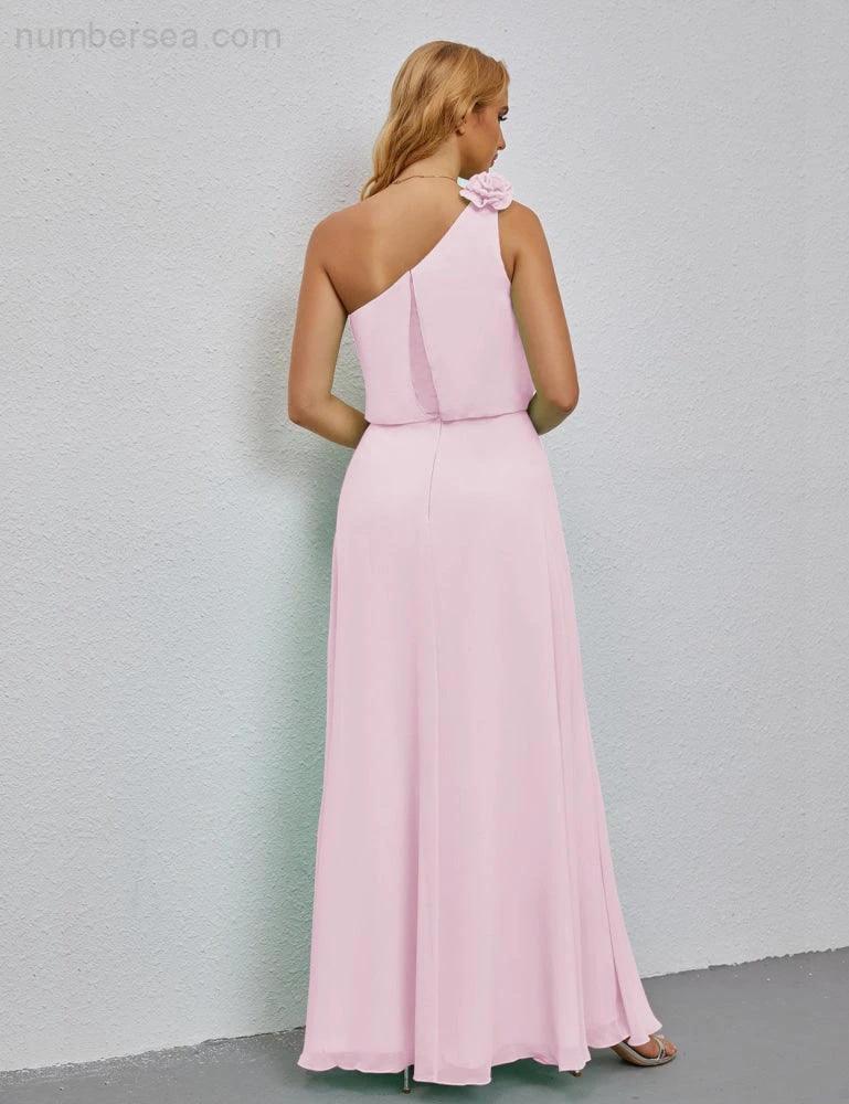 Ruffled One Shoulder Sleeveless Long Bridesmaid Dresses A-line Formal Evening Gown Side Split 28080 - Image 154