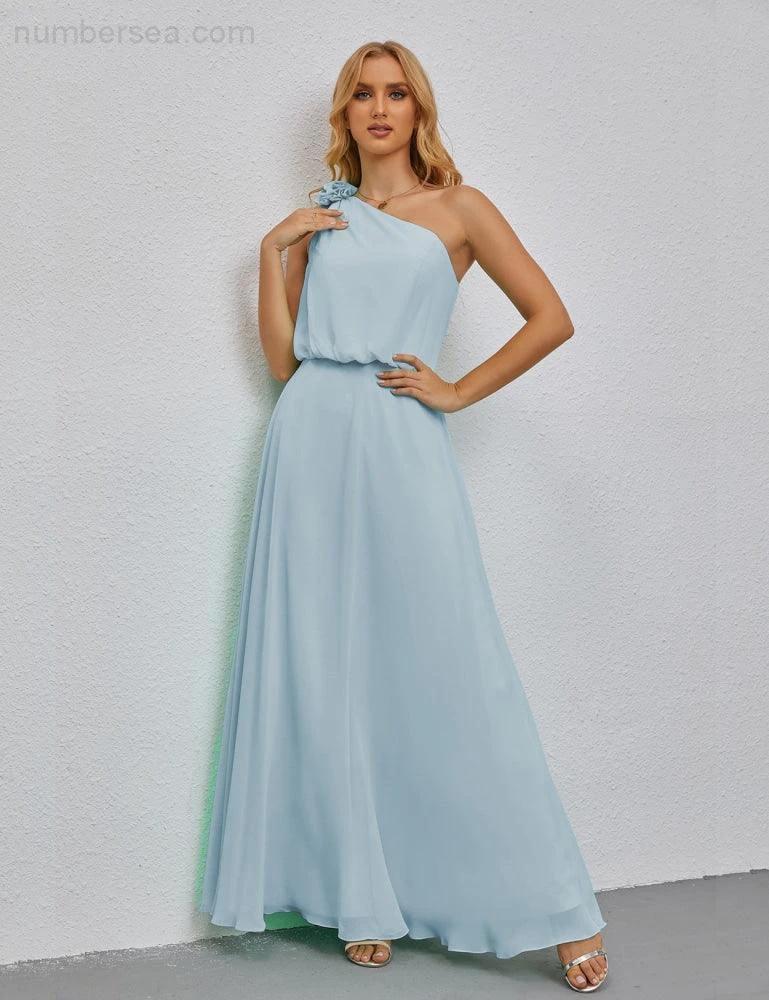 Ruffled One Shoulder Sleeveless Long Bridesmaid Dresses A-line Formal Evening Gown Side Split 28080 - Image 16