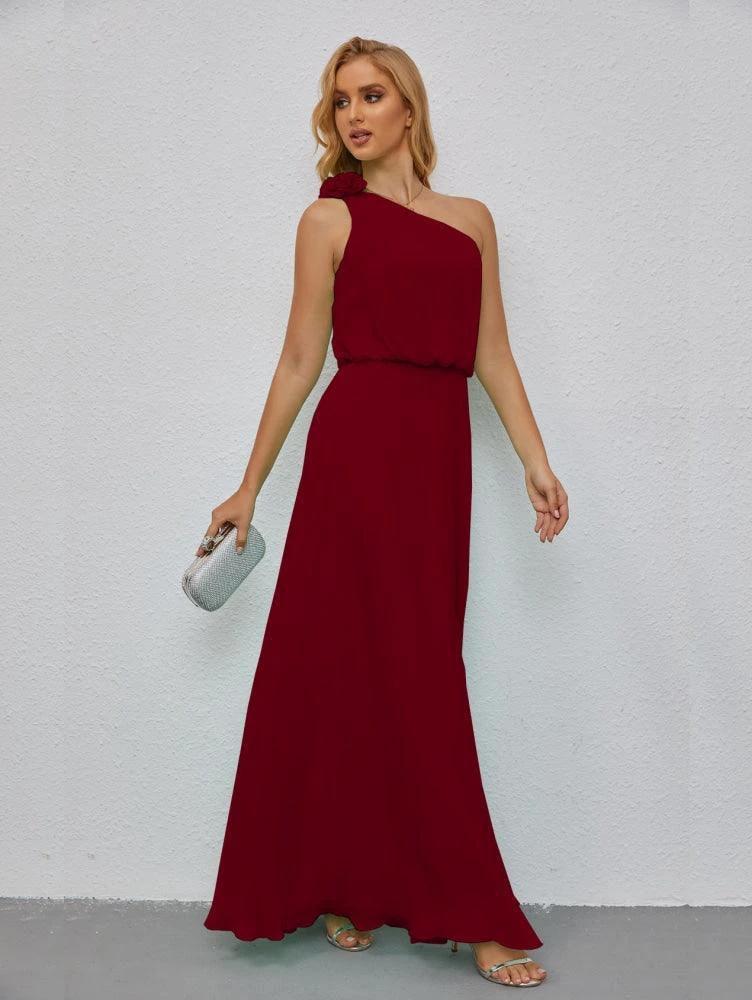 Ruffled One Shoulder Sleeveless Long Bridesmaid Dresses A-line Formal Evening Gown Side Split 28080 - Image 161