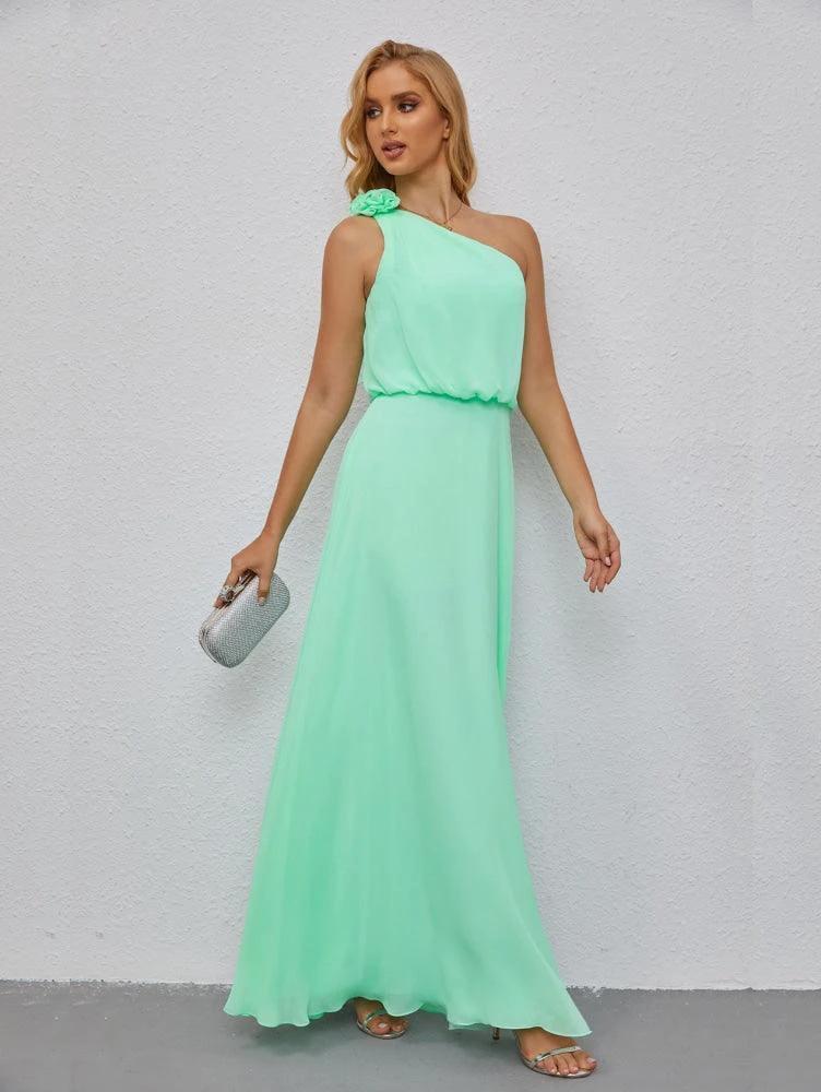 Ruffled One Shoulder Sleeveless Long Bridesmaid Dresses A-line Formal Evening Gown Side Split 28080 - Image 17