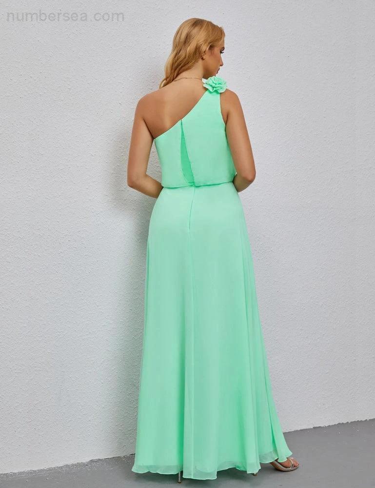 Ruffled One Shoulder Sleeveless Long Bridesmaid Dresses A-line Formal Evening Gown Side Split 28080 - Image 18