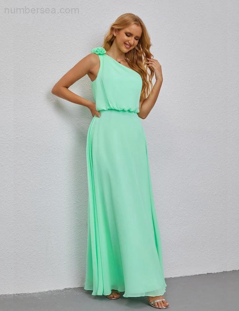Ruffled One Shoulder Sleeveless Long Bridesmaid Dresses A-line Formal Evening Gown Side Split 28080 - Image 19
