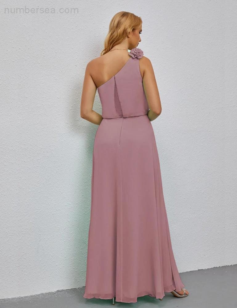 Ruffled One Shoulder Sleeveless Long Bridesmaid Dresses A-line Formal Evening Gown Side Split 28080 - Image 2