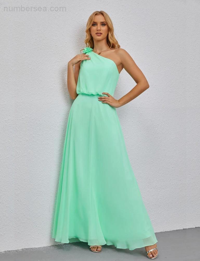 Ruffled One Shoulder Sleeveless Long Bridesmaid Dresses A-line Formal Evening Gown Side Split 28080 - Image 20