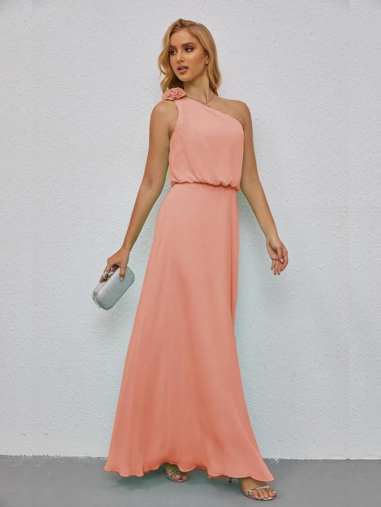 Ruffled One Shoulder Sleeveless Long Bridesmaid Dresses A-line Formal Evening Gown Side Split 28080 - Image 21