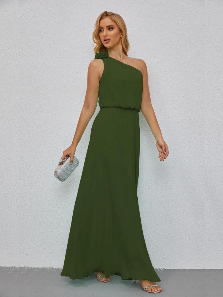 Ruffled One Shoulder Sleeveless Long Bridesmaid Dresses A-line Formal Evening Gown Side Split 28080 - Image 25