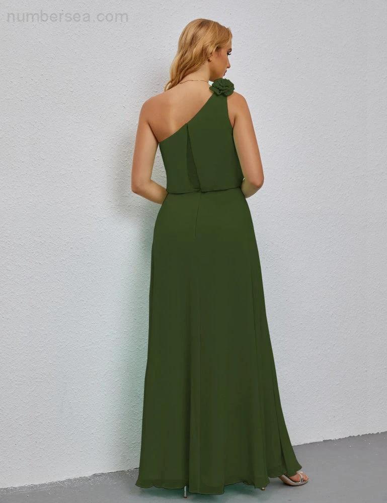 Ruffled One Shoulder Sleeveless Long Bridesmaid Dresses A-line Formal Evening Gown Side Split 28080 - Image 26