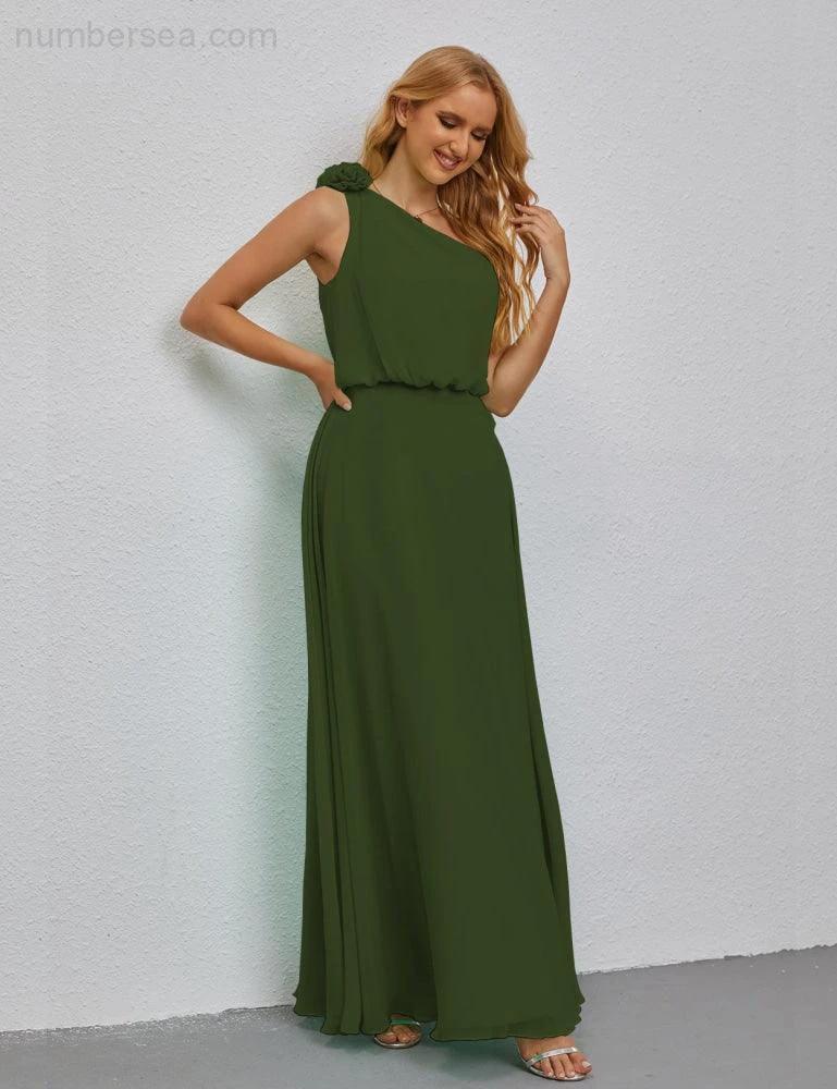 Ruffled One Shoulder Sleeveless Long Bridesmaid Dresses A-line Formal Evening Gown Side Split 28080 - Image 27