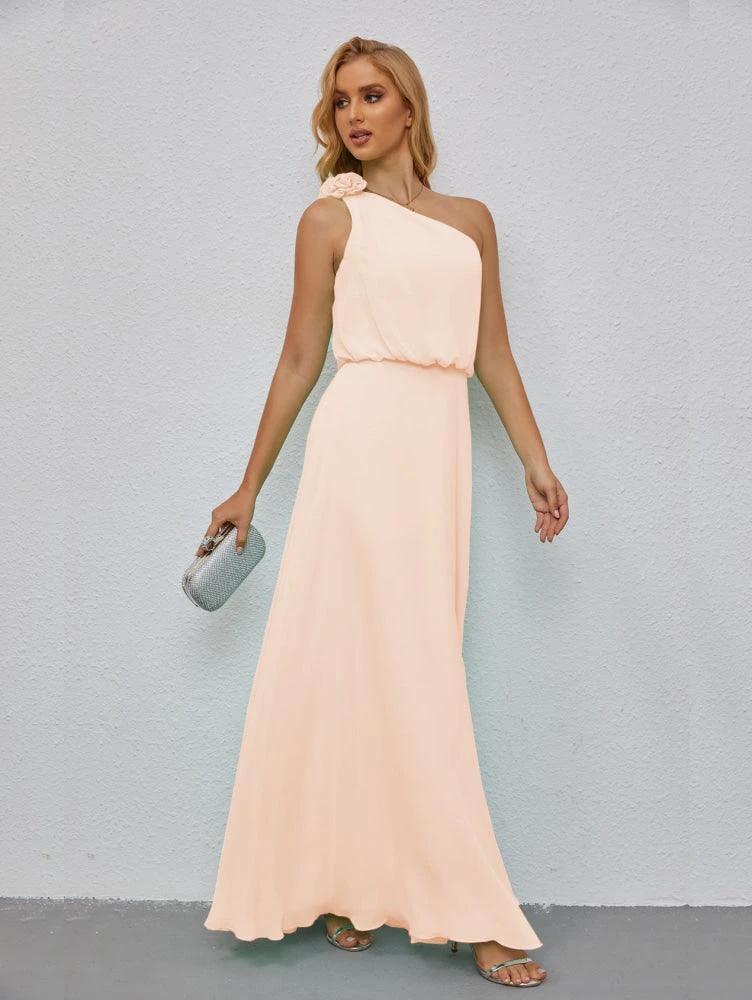 Ruffled One Shoulder Sleeveless Long Bridesmaid Dresses A-line Formal Evening Gown Side Split 28080 - Image 29
