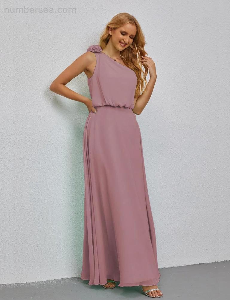 Ruffled One Shoulder Sleeveless Long Bridesmaid Dresses A-line Formal Evening Gown Side Split 28080 - Image 3