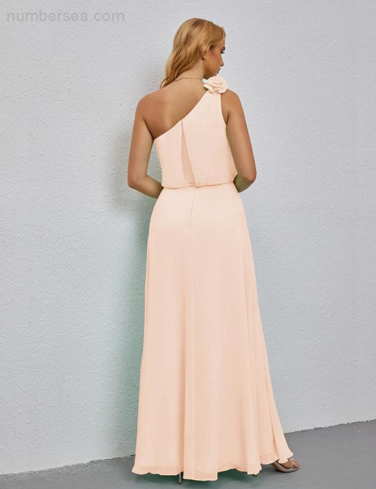 Ruffled One Shoulder Sleeveless Long Bridesmaid Dresses A-line Formal Evening Gown Side Split 28080 - Image 30