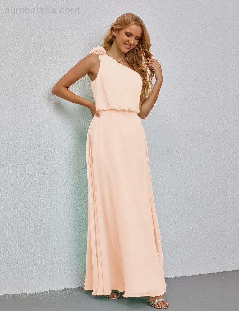 Ruffled One Shoulder Sleeveless Long Bridesmaid Dresses A-line Formal Evening Gown Side Split 28080 - Image 31